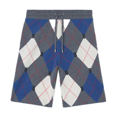 Burberry Gray Wool Blend Shorts with Multicolor Monogram Check Pattern. 80482171