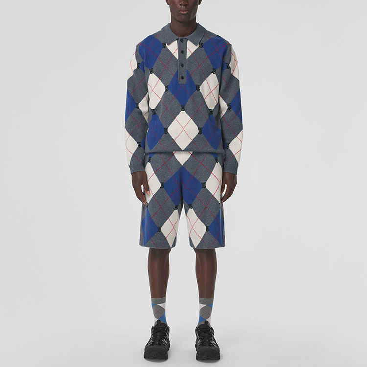 Burberry Gray Wool Blend Shorts with Multicolor Monogram Check Pattern. 80482171 圖 3