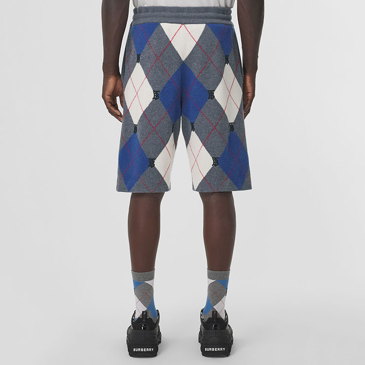 Burberry Gray Wool Blend Shorts with Multicolor Monogram Check Pattern. 80482171 圖 5