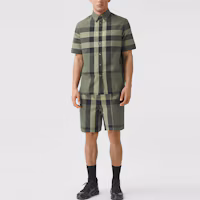 Shop Burberry Green Check Logo Loose-fit Casual Shorts. 80427811