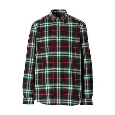 Burberry Green Check Poplin Shirt with Pearl Buttons 80237741