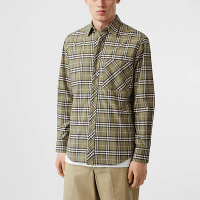 Kemeja Lengan Panjang Kotak-Kotak Hijau Burberry 80175631 Shop Kemeja Lengan Panjang Kotak-Kotak Hijau Burberry 80175631