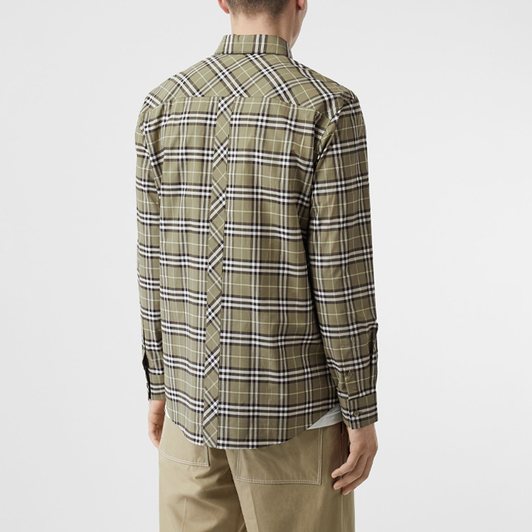 Purchase Kemeja Lengan Panjang Kotak-Kotak Hijau Burberry 80175631