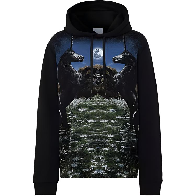 Burberry Green Landscape Print Hoodie Black 80375931