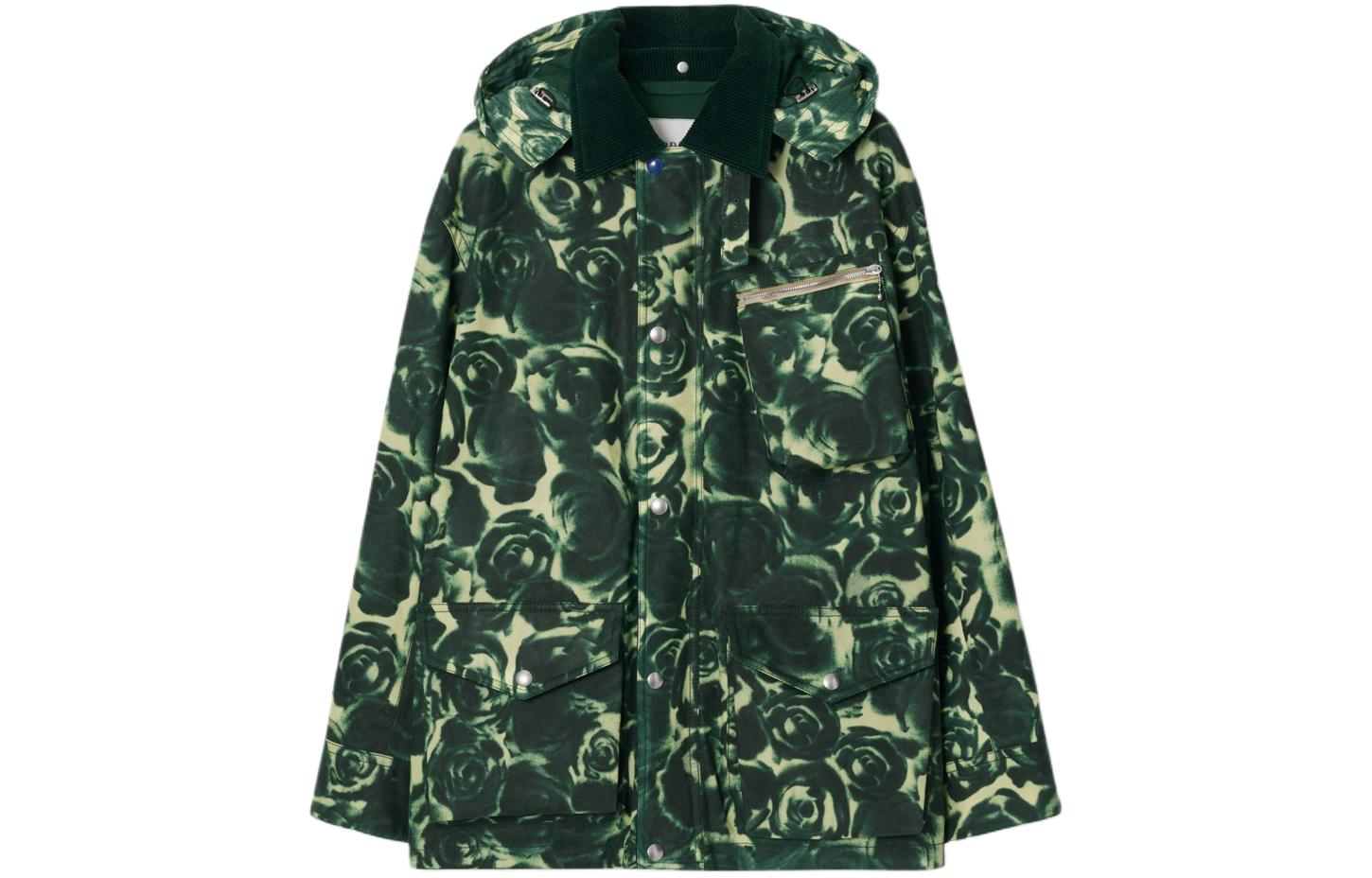 Burberry Green Rose-Accented Detachable Hood Casual Jacket 80818981