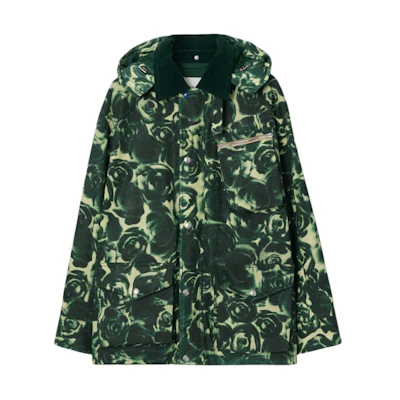 Burberry Green Rose-Accented Detachable Hood Casual Jacket 80818981