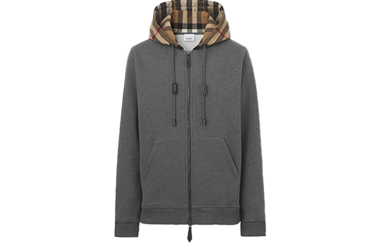 Burberry Grey Check Print Hoodie Jacket Mixed Blend Sweatshirt 80480271