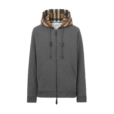 Burberry Grey Check Print Hoodie Jacket Mixed Blend Sweatshirt 80480271