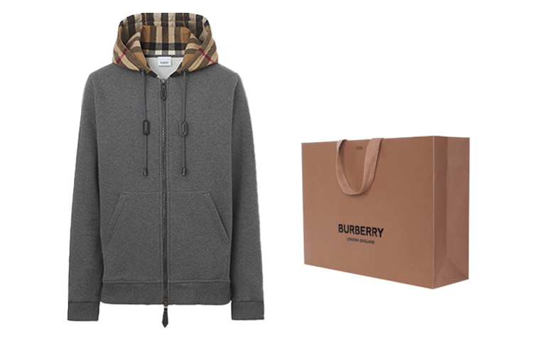 Burberry Grey Check Print Hoodie Jacket Mixed Blend Sweatshirt 80480271 圖 3