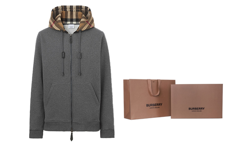 Burberry Grey Check Print Hoodie Jacket Mixed Blend Sweatshirt 80480271 圖 4