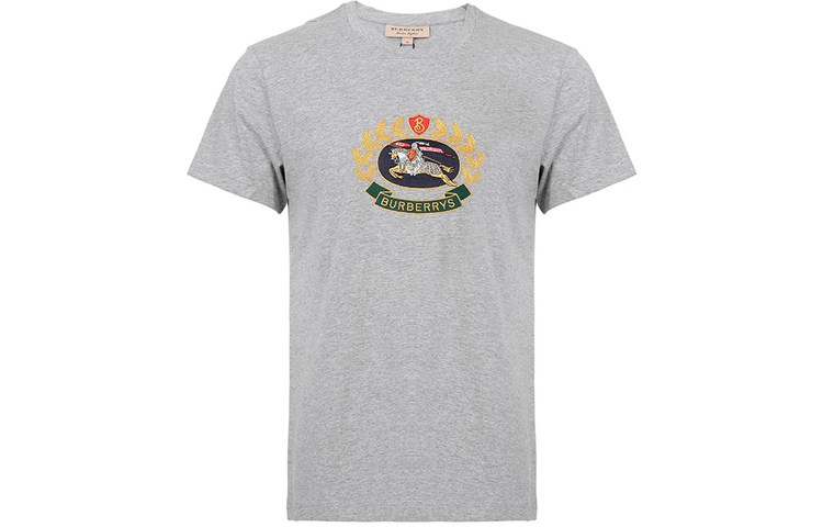 Buy Burberry 灰色刺繡騎士標誌圓領短袖T恤 80029521