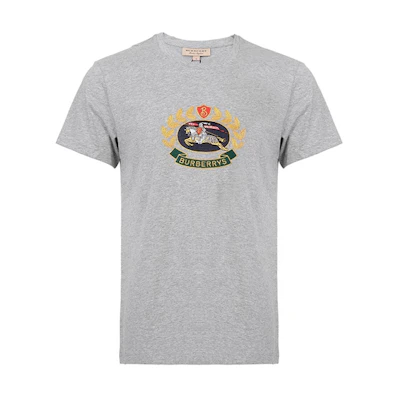 Burberry Grey Embroidered Knight Logo Crewneck T-Shirt 80029521