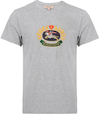 Burberry 灰色刺繡騎士標誌圓領短袖T恤 80029521 Order Burberry 灰色刺繡騎士標誌圓領短袖T恤 80029521