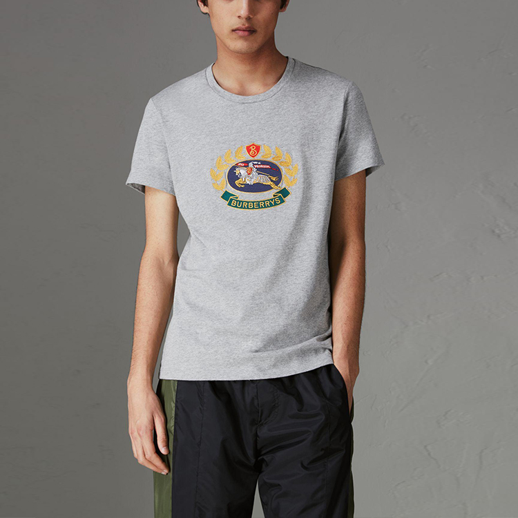 Purchase Burberry 灰色刺繡騎士標誌圓領短袖T恤 80029521