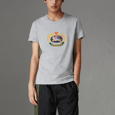 Burberry 灰色刺繡騎士標誌圓領短袖T恤 80029521 Purchase Burberry 灰色刺繡騎士標誌圓領短袖T恤 80029521