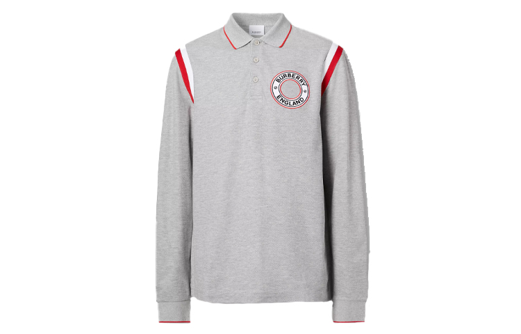 Burberry Grey Intarsia Logo Long Sleeve Polo Shirt 80354161 圖 2
