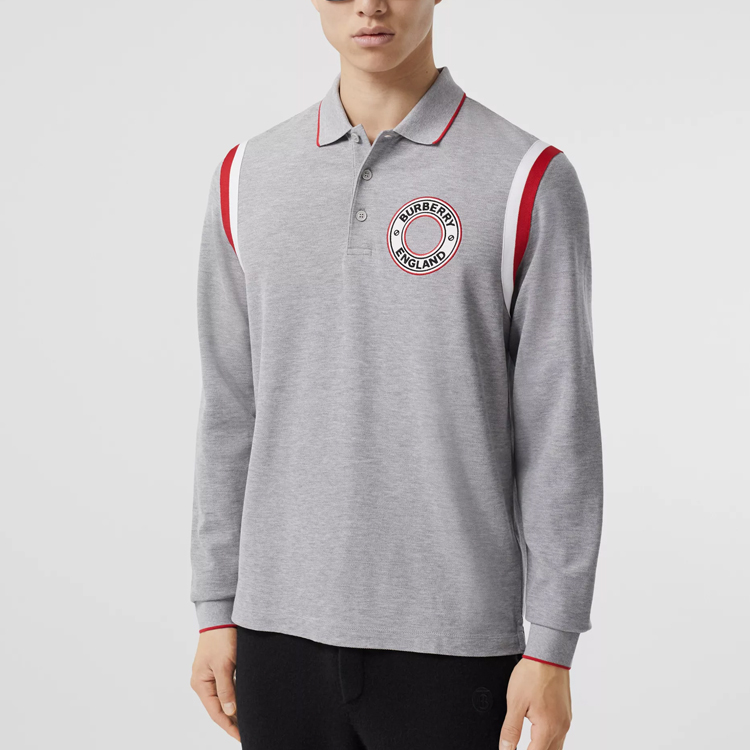 Burberry Grey Intarsia Logo Long Sleeve Polo Shirt 80354161 圖 3