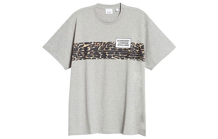 Burberry Grey Leopard Print Graphic Crewneck T-Shirt 80243691