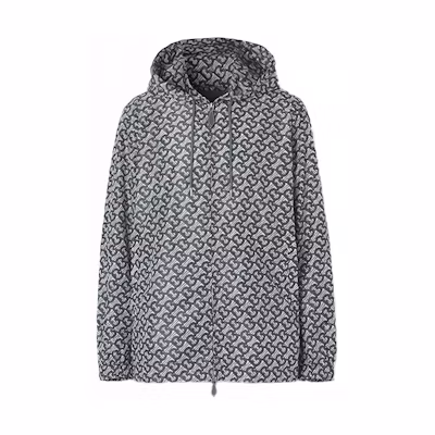 Burberry Grey Logo Print Loose Fit Hooded Jacket 80488191