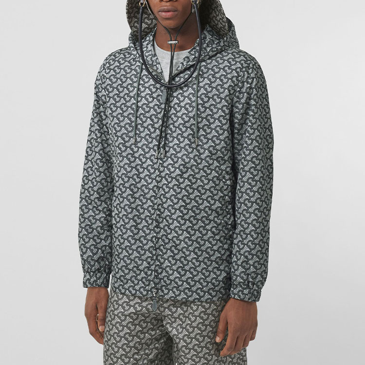 Burberry Grey Logo Print Loose Fit Hooded Jacket 80488191 圖 4