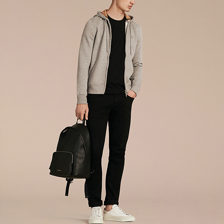 Shop Burberry 灰色 Logo 印花拉鍊連帽外套 40155601