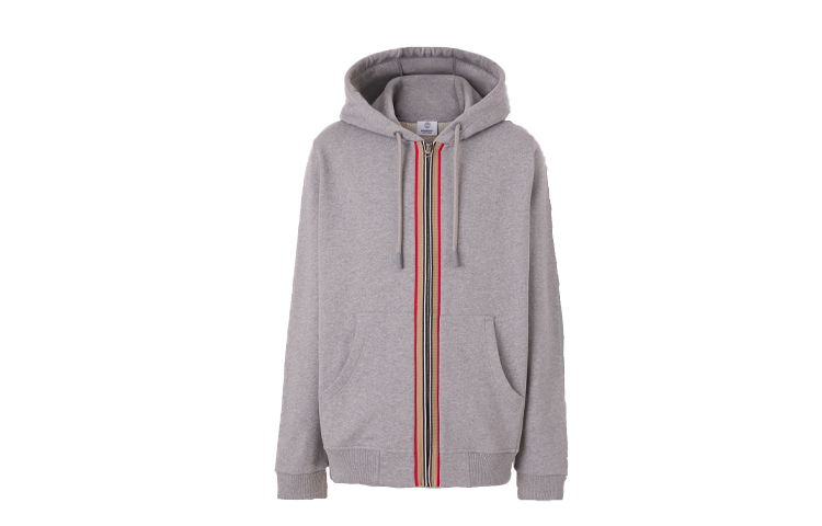 Burberry Grey Stripe Patchwork Zip Hoodie with Long Sleeves 80432831