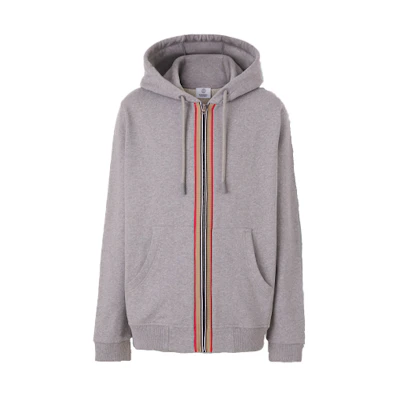 Burberry Grey Stripe Patchwork Zip Hoodie with Long Sleeves 80432831