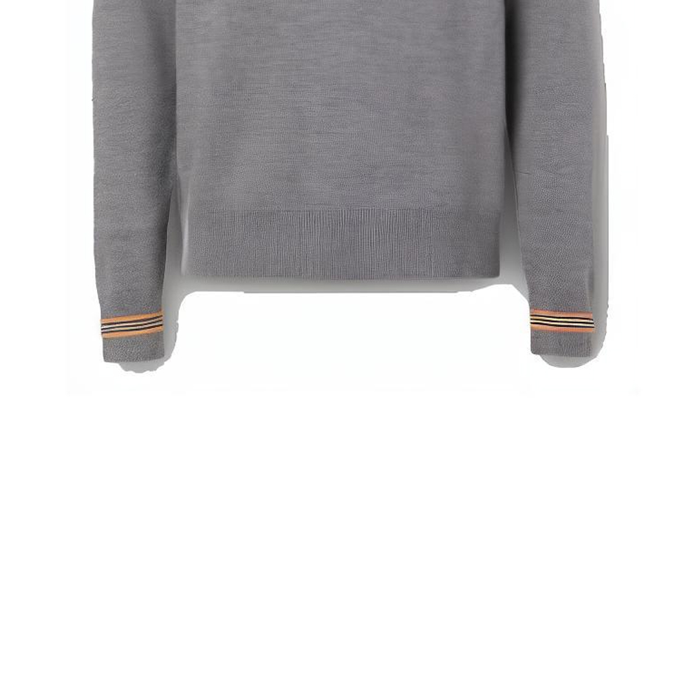 Sizing Burberry Sweater Leher Bujur Kelabu Berjalur Lelaki 80332031