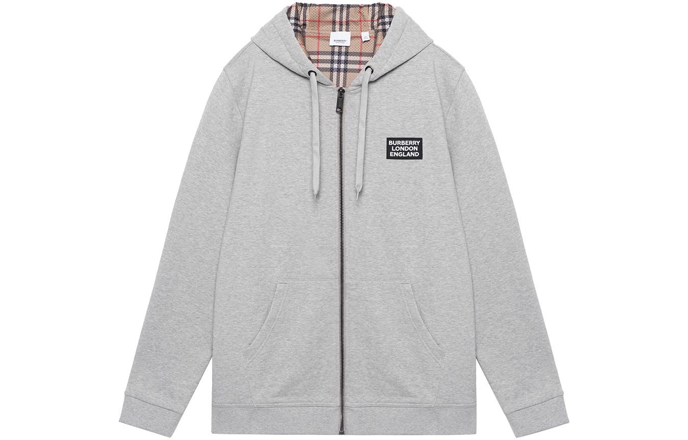 Burberry Grey Unisex Hoodie with Solid Logo Patch Design 8026221