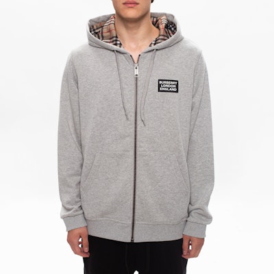 Burberry Grey Unisex Hoodie with Solid Logo Patch Design 8026221 Shop Burberry Grey Unisex Hoodie with Solid Logo Patch Design 8026221