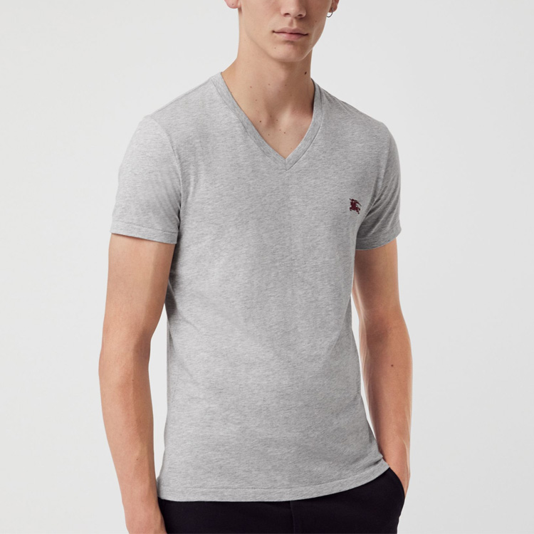 Burberry Grey V-Neck Knit Short Sleeve T-Shirt 80038341 圖 4