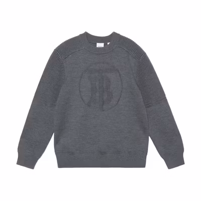 Burberry Grey Wool Sweater with Embossed Logo and Monogram Design. 80481341