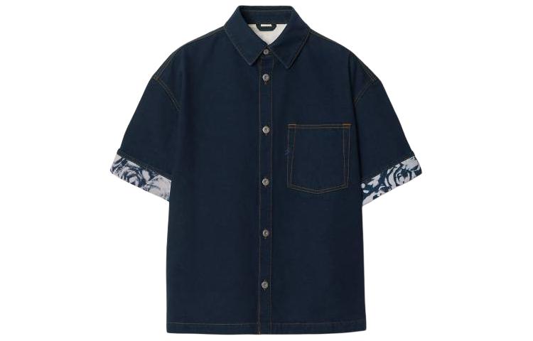Burberry Heavyweight Denim Short Sleeve Shirt  Indigo Blue Classic Style 80807821
