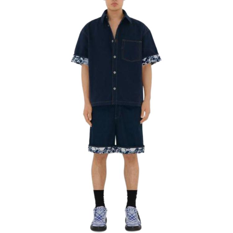 Burberry Heavyweight Denim Short Sleeve Shirt  Indigo Blue Classic Style 80807821 圖 4