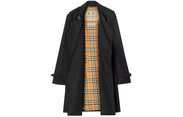 Lookbook Burberry Heritage Black Trench Coat with Check Lining Pockets 40737431