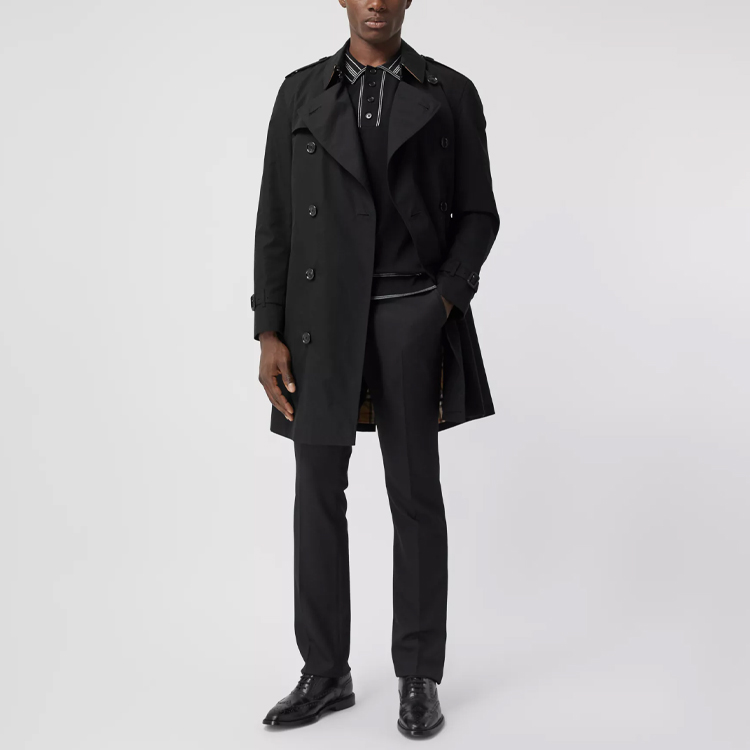 Shop Burberry Heritage Black Trench Coat with Check Lining Pockets 40737431
