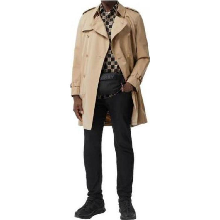 Shop Burberry蜂蜜色雙排扣中長款風衣長袖外套. 80458641