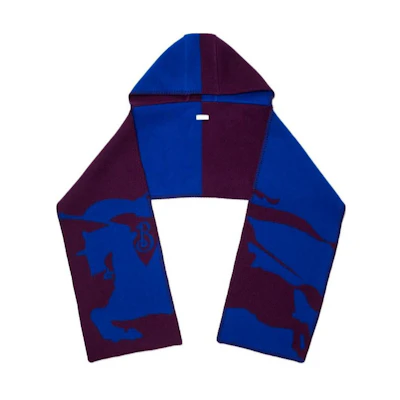 Burberry Hooded Wool Knit Scarf Unisex Couple Design in Navy Blue. 80907731