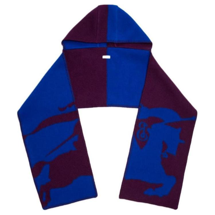 Burberry Hooded Wool Knit Scarf Unisex Couple Design in Navy Blue. 80907731 圖 3