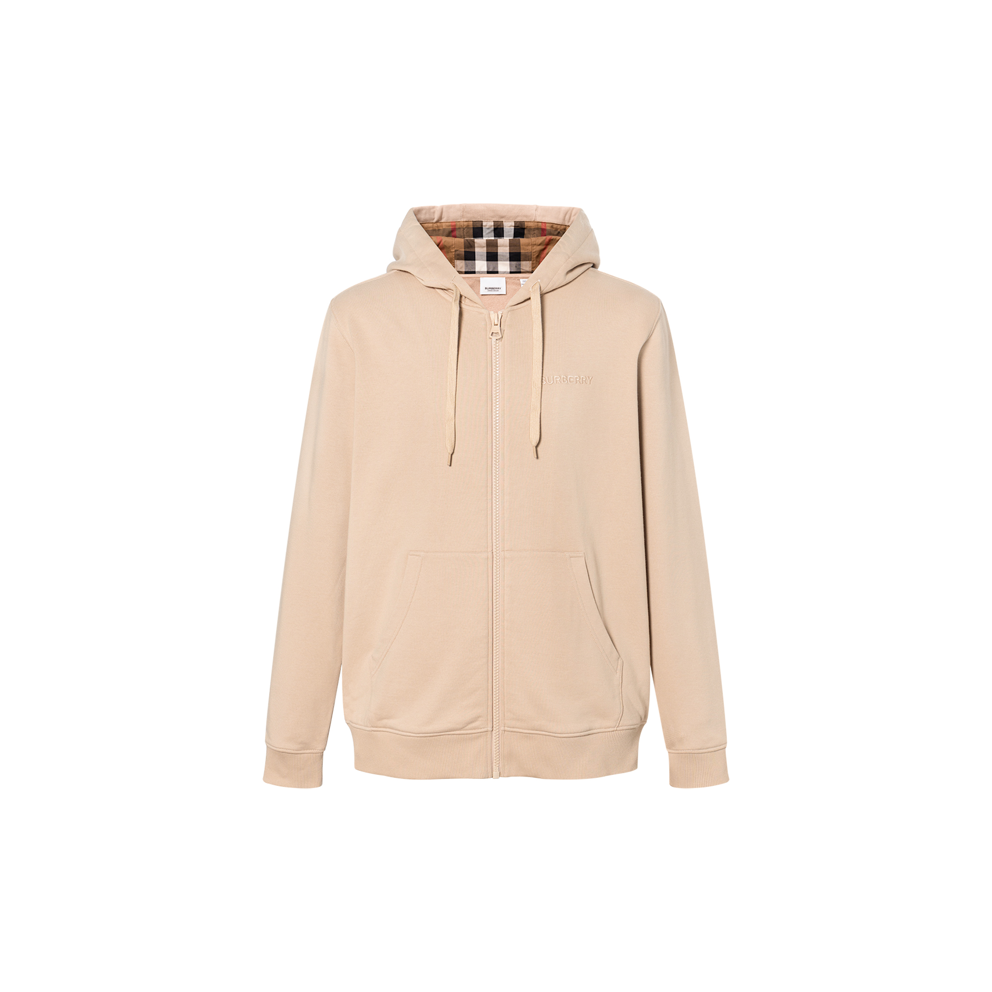 Burberry Hooded Zip-Up Jacket with Check Pattern in Light Brown 80847721