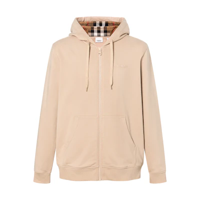 Burberry Hooded Zip-Up Jacket with Check Pattern in Light Brown 80847721