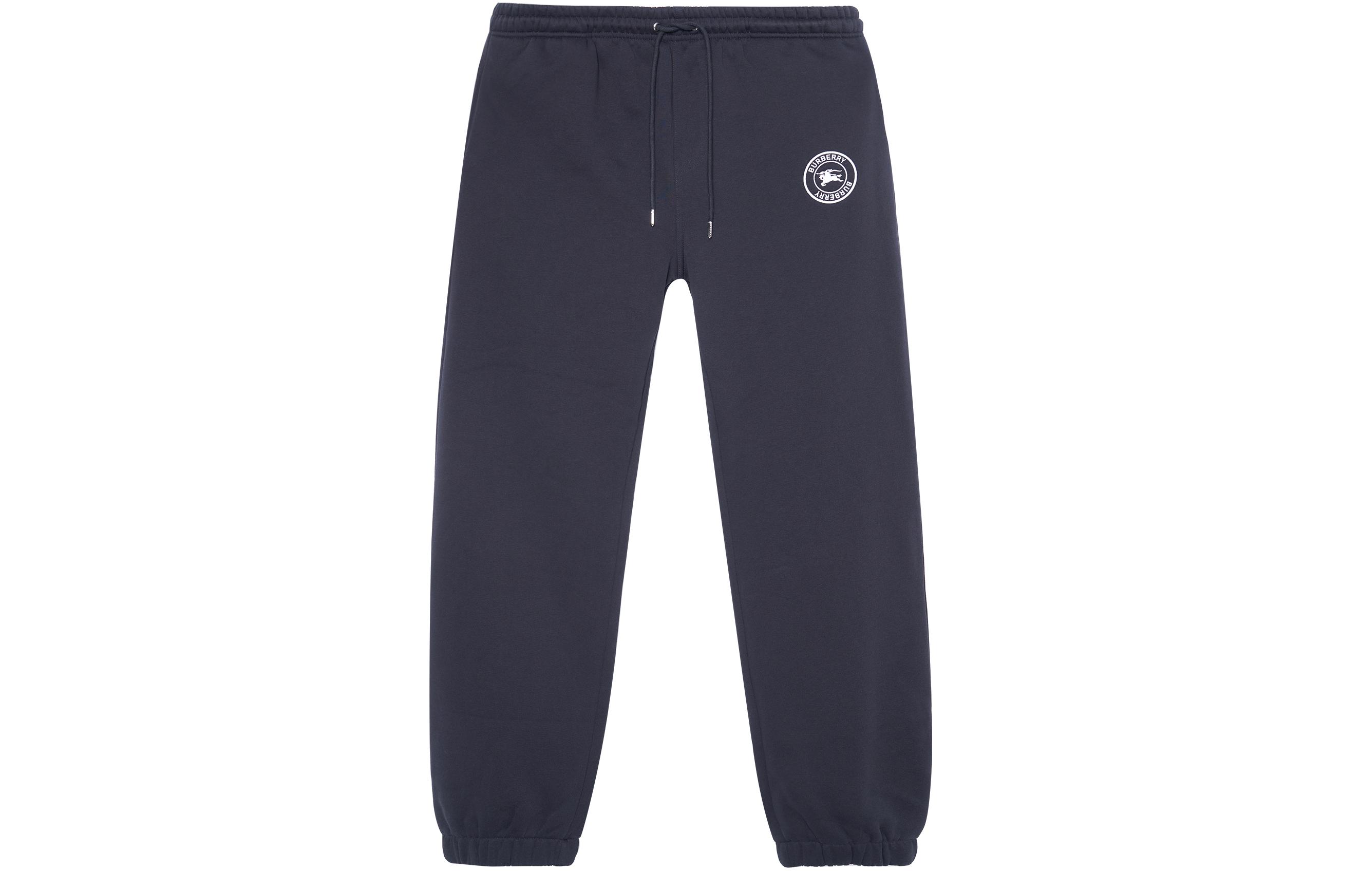 Burberry Horse Logo Embroidered Fleece Joggers for Men - Navy Blue 80040231