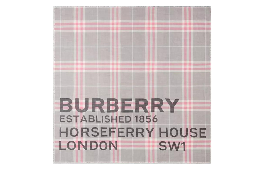 Burberry Horseferry Check Print Wool Silk Scarf Light Gray/Light Pink. 80573881 圖 2