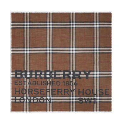 Burberry Horseferry Check Wool-Silk Blend Scarf Dark Birch Brown 80573851