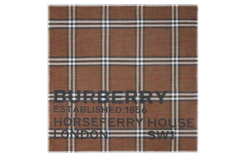 Burberry Horseferry Check Wool-Silk Blend Scarf Dark Birch Brown 80573851 圖 2