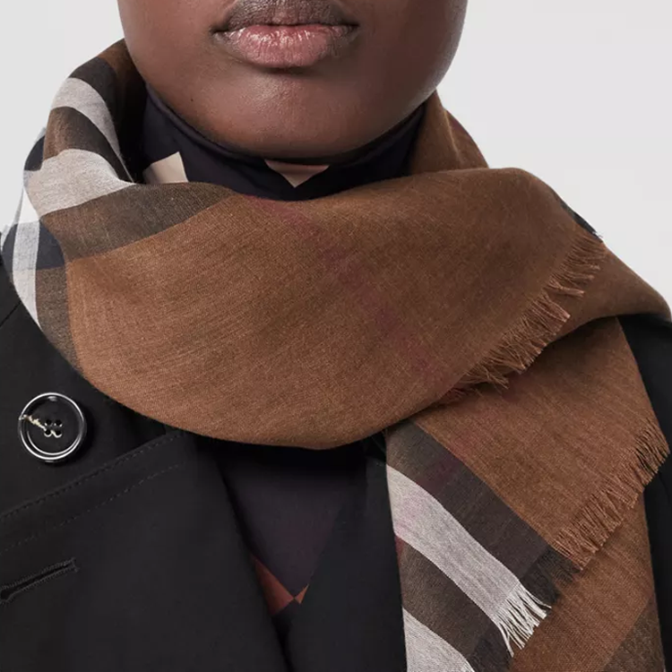 Burberry Horseferry Check Wool-Silk Blend Scarf Dark Birch Brown 80573851 圖 4