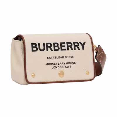Burberry Horseferry Print Cotton Canvas Crossbody Bag Small Natural/Tan