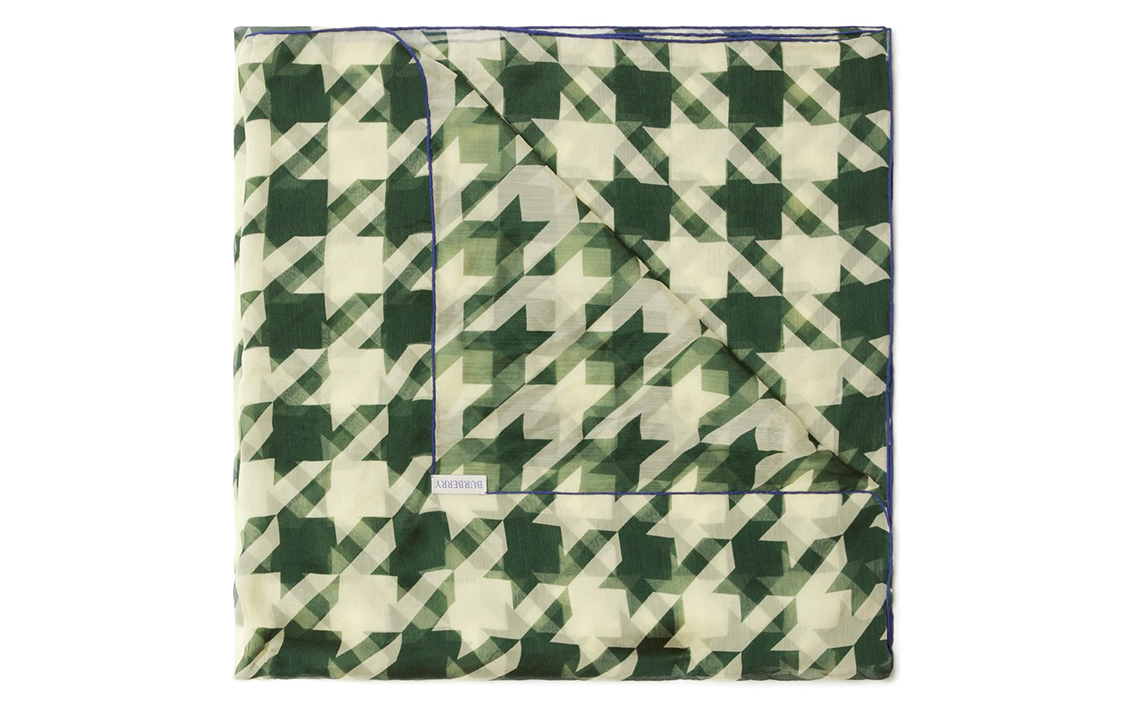 Burberry Houndstooth Print Silk Scarf Green Unisex Couples Style. 80819921 圖 3
