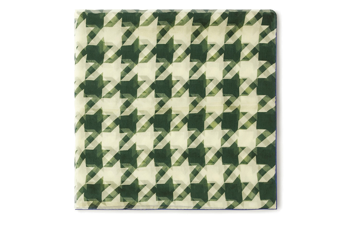Burberry Houndstooth Print Silk Scarf Green Unisex Couples Style. 80819921 圖 4