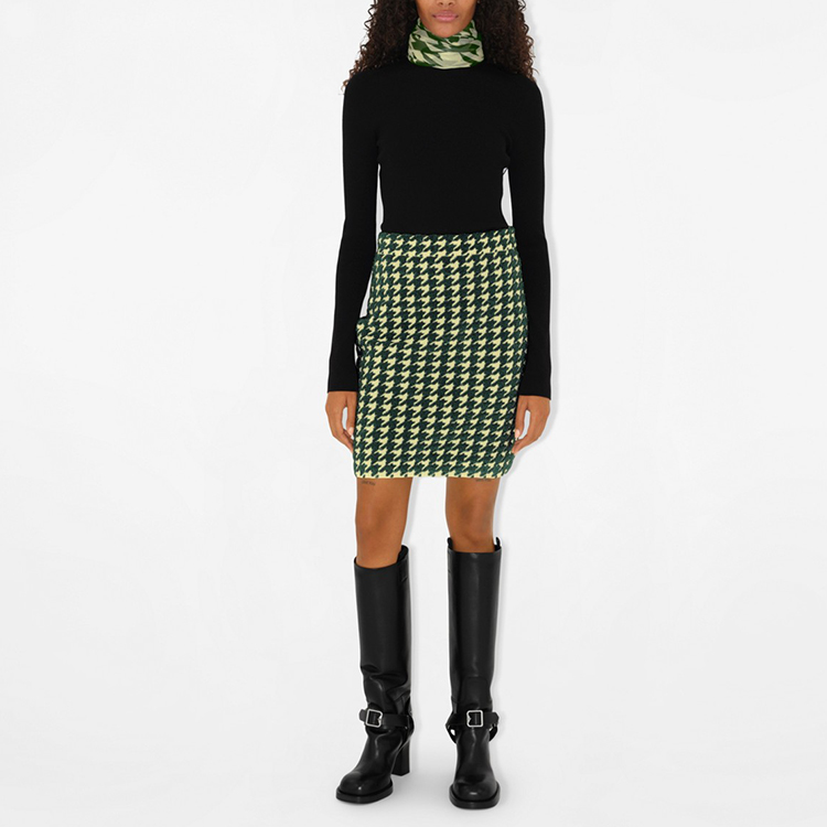 Burberry Houndstooth Print Silk Scarf Green Unisex Couples Style. 80819921 圖 6